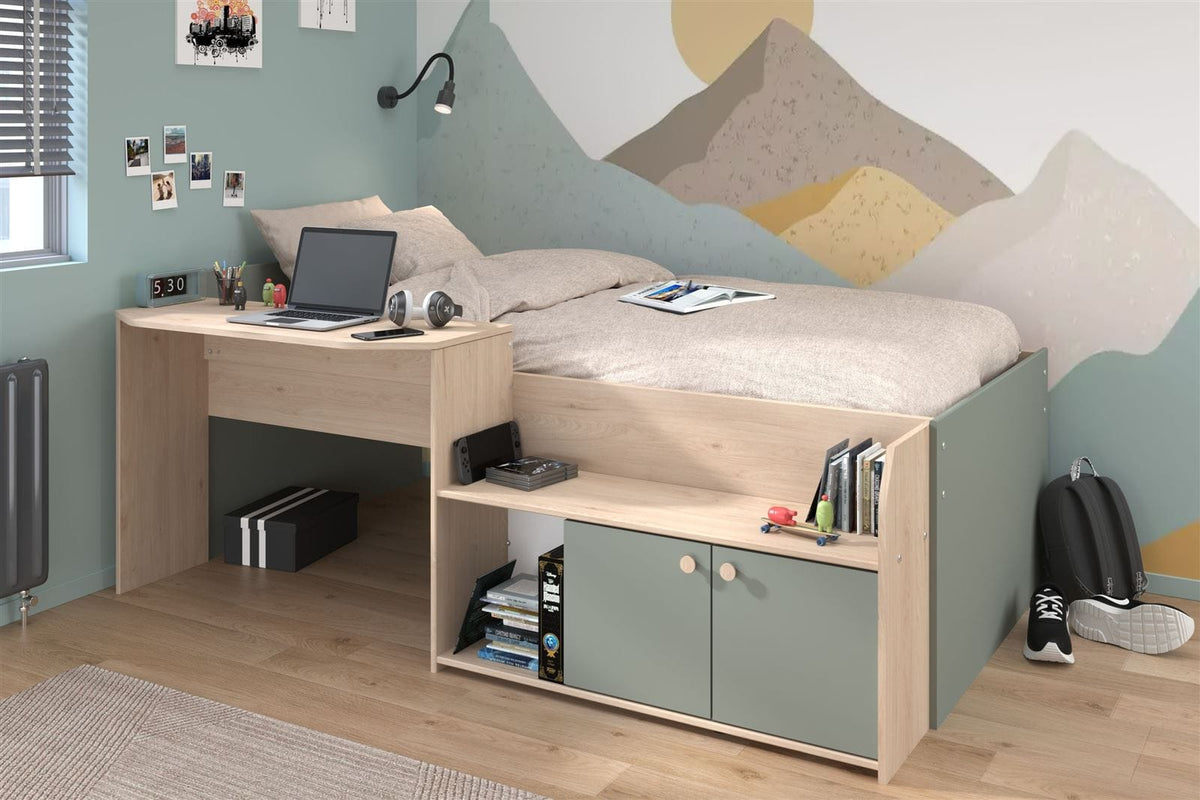 Parisot Jade Hochbett 90x200 cm mit Schreibtisch und Stauraum