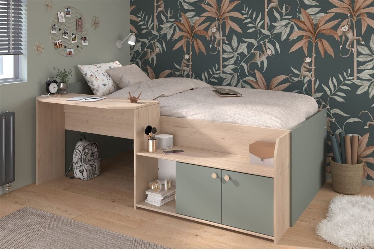 Parisot Jade Hochbett 90x200 cm mit Schreibtisch und Stauraum