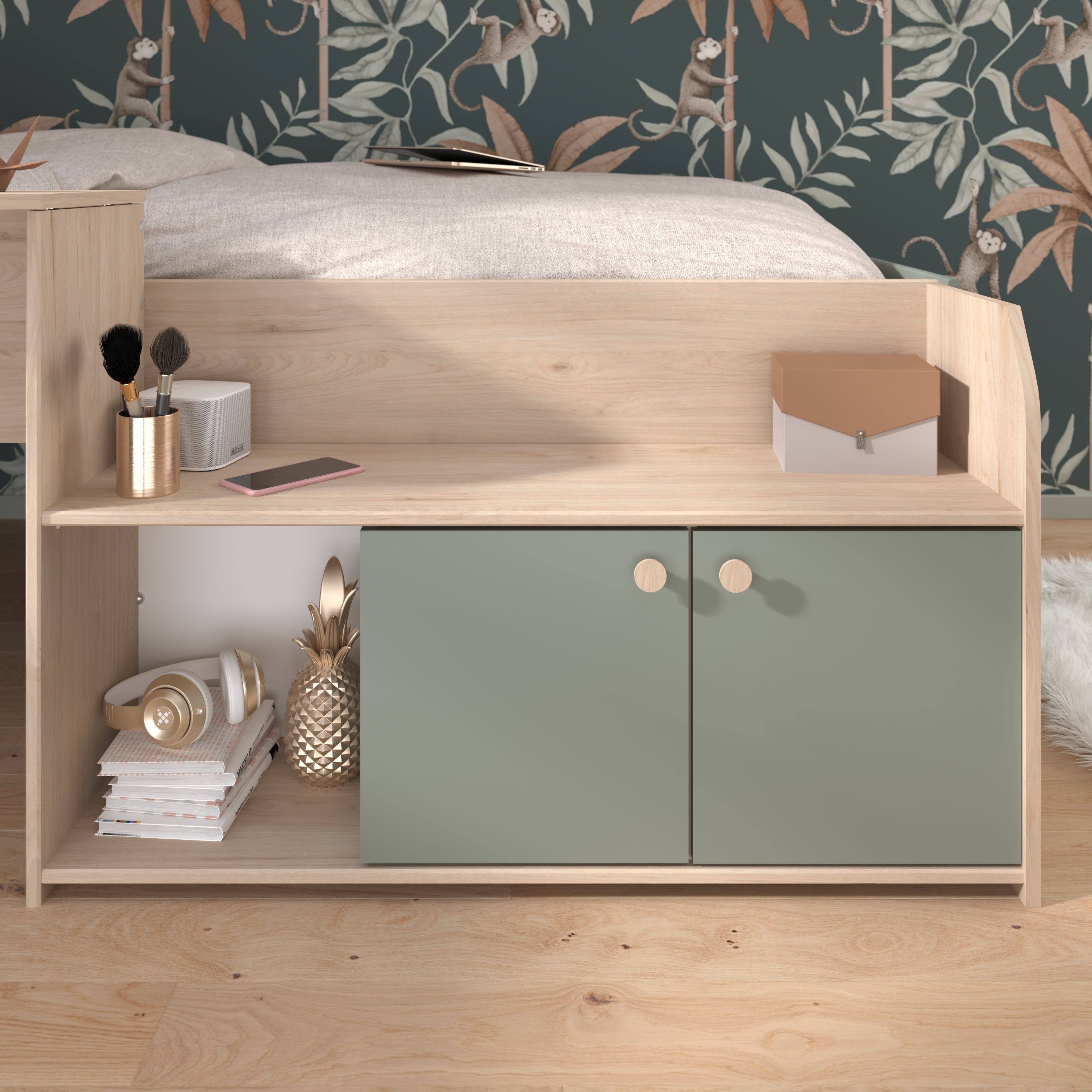 Parisot -  Jade 11 | Jugendzimmer-Set – Halbhochbett mit Schreibtisch & Kleiderschrank 90 x 200 cm