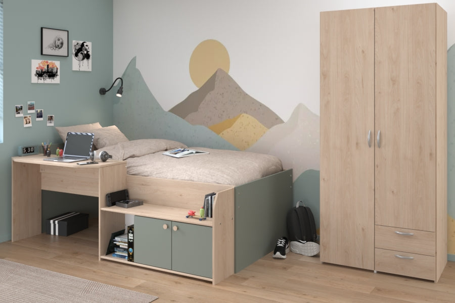 Parisot -  Jade 11 | Jugendzimmer-Set – Halbhochbett mit Schreibtisch & Kleiderschrank 90 x 200 cm