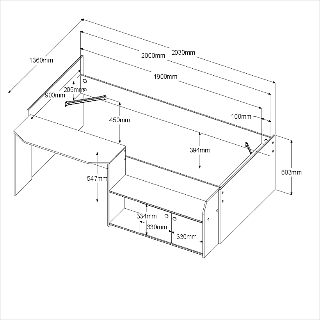 Parisot -  Jade 11 | Jugendzimmer-Set – Halbhochbett mit Schreibtisch & Kleiderschrank 90 x 200 cm