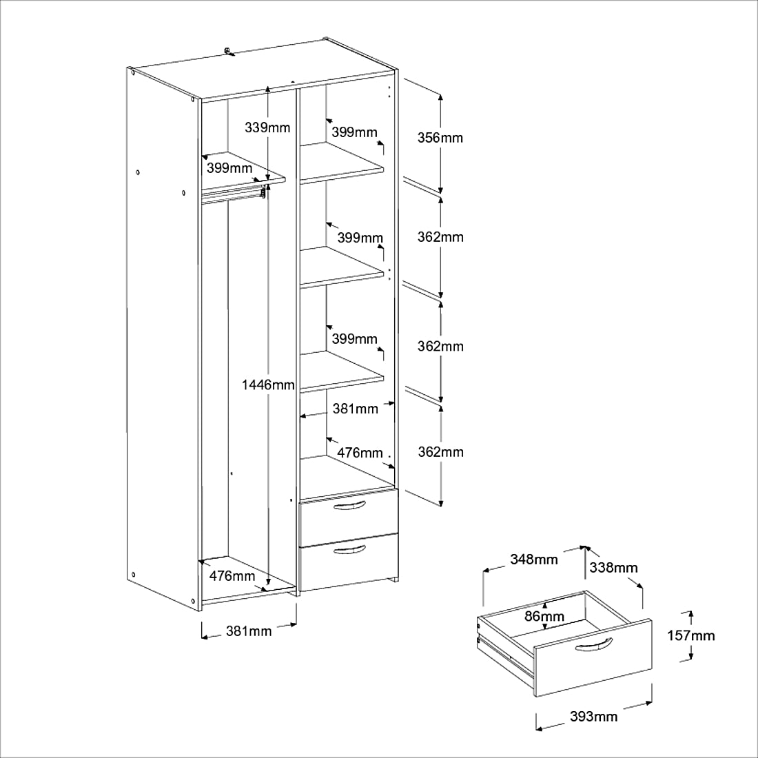Parisot -  Jade 11 | Jugendzimmer-Set – Halbhochbett mit Schreibtisch & Kleiderschrank 90 x 200 cm