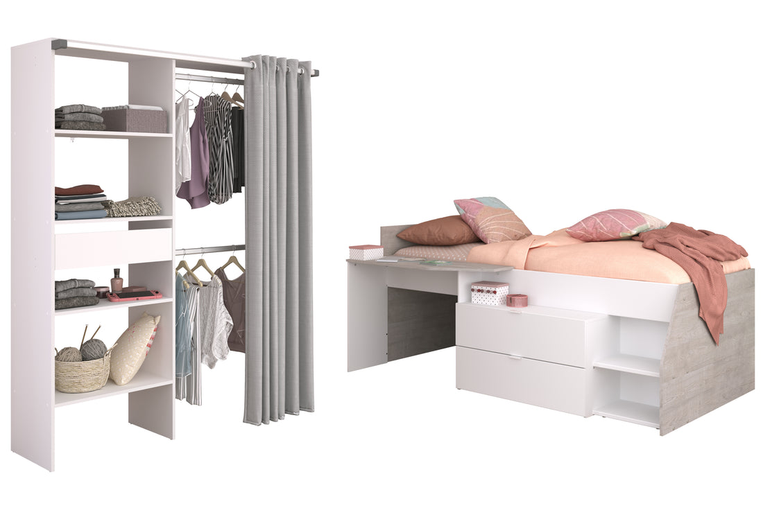 Parisot -  Milky 21 |  Jugendzimmer-Set – Hochbett mit Stauraum & Mehrzweckschrank 90 x 200 cm