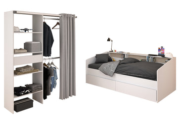 Parisot | Jugendzimmer-Set Sleep 11 | Bett 90x200 cm mit Regal, Bettschubkasten & Kleiderschrank