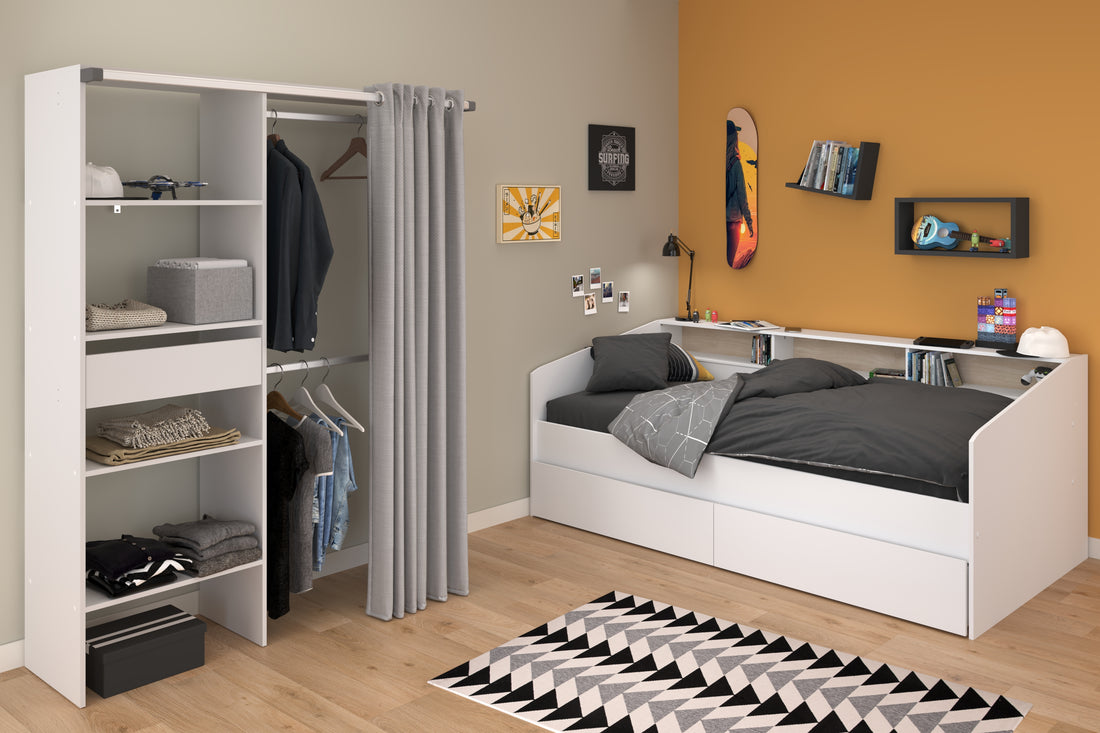 Parisot | Jugendzimmer-Set Sleep 11 | Bett 90x200 cm mit Regal, Bettschubkasten & Kleiderschrank