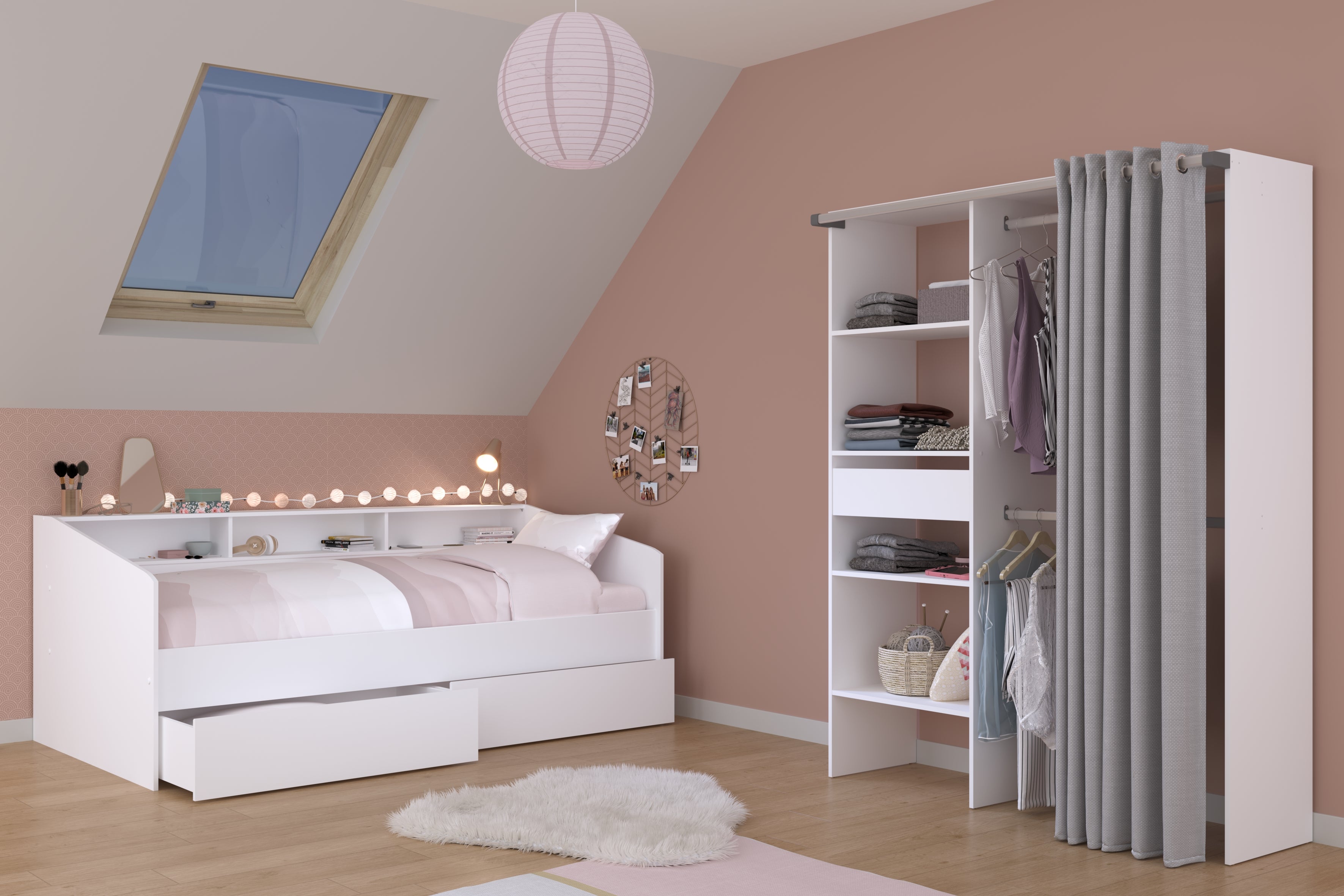 Parisot | Jugendzimmer-Set Sleep 11 | Bett 90x200 cm mit Regal, Bettschubkasten & Kleiderschrank