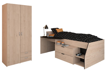 Parisot -  Milky 22 | Kinderzimmer-Set – Hochbett & 2-türiger Kleiderschrank 90 x 200 cm