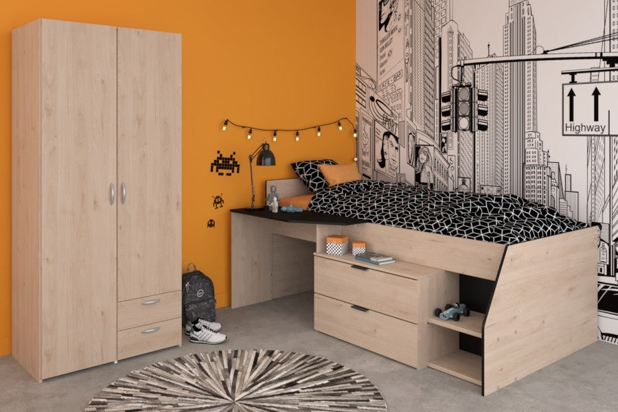 Parisot -  Milky 22 | Kinderzimmer-Set – Hochbett & 2-türiger Kleiderschrank 90 x 200 cm