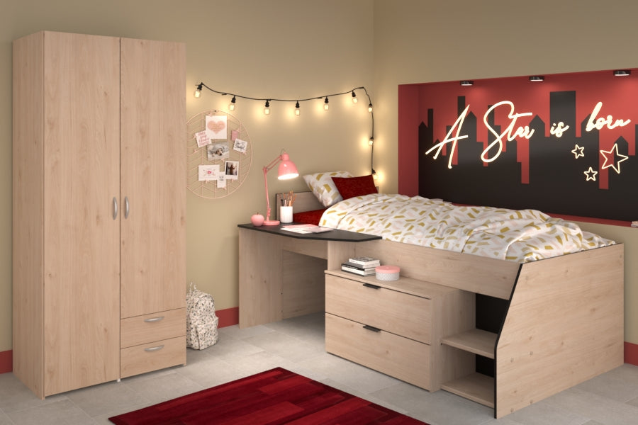 Parisot -  Milky 22 | Kinderzimmer-Set – Hochbett & 2-türiger Kleiderschrank 90 x 200 cm