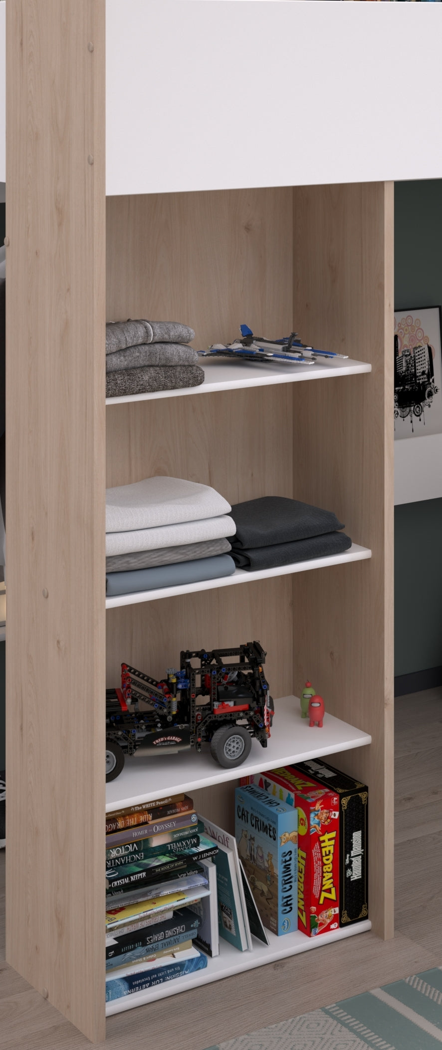 Shelter 11 Parisot Hochbett Kinderzimmer Eiche Jackson Nachbildung/Weiß 90x200