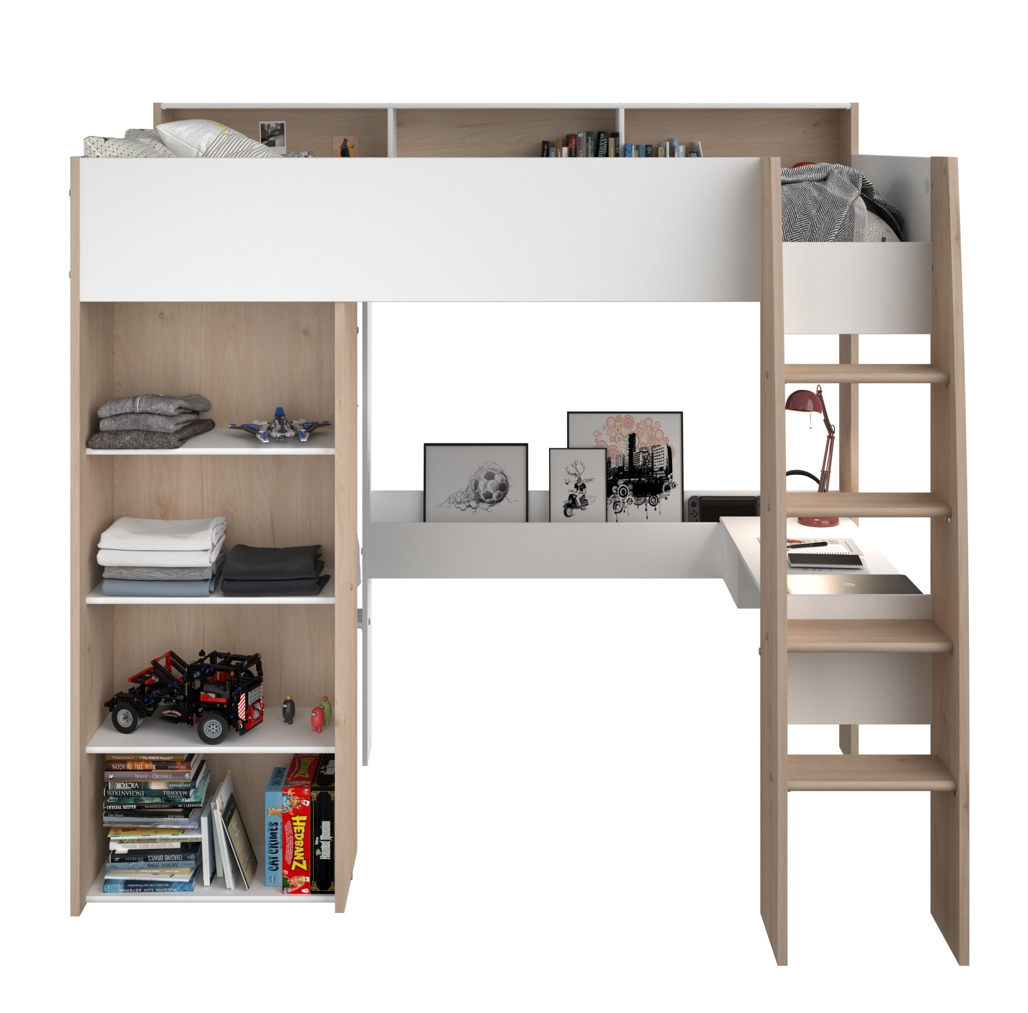 Shelter 11 Parisot Hochbett Kinderzimmer Eiche Jackson Nachbildung/Weiß 90x200