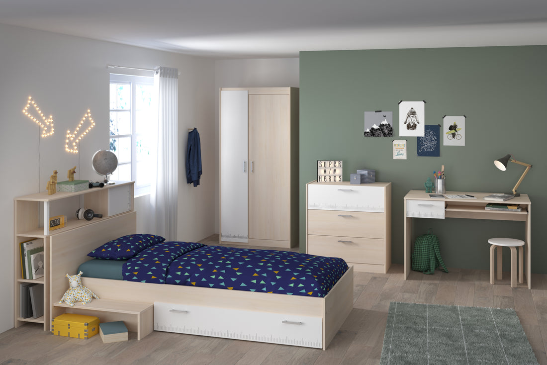 Parisot - Charly 8 | Jugendzimmer Set – Bett 120 x 200 cm, Kleiderschrank, Kommode & Schreibtisch – Komplettes Kinderzimmer Möbelset