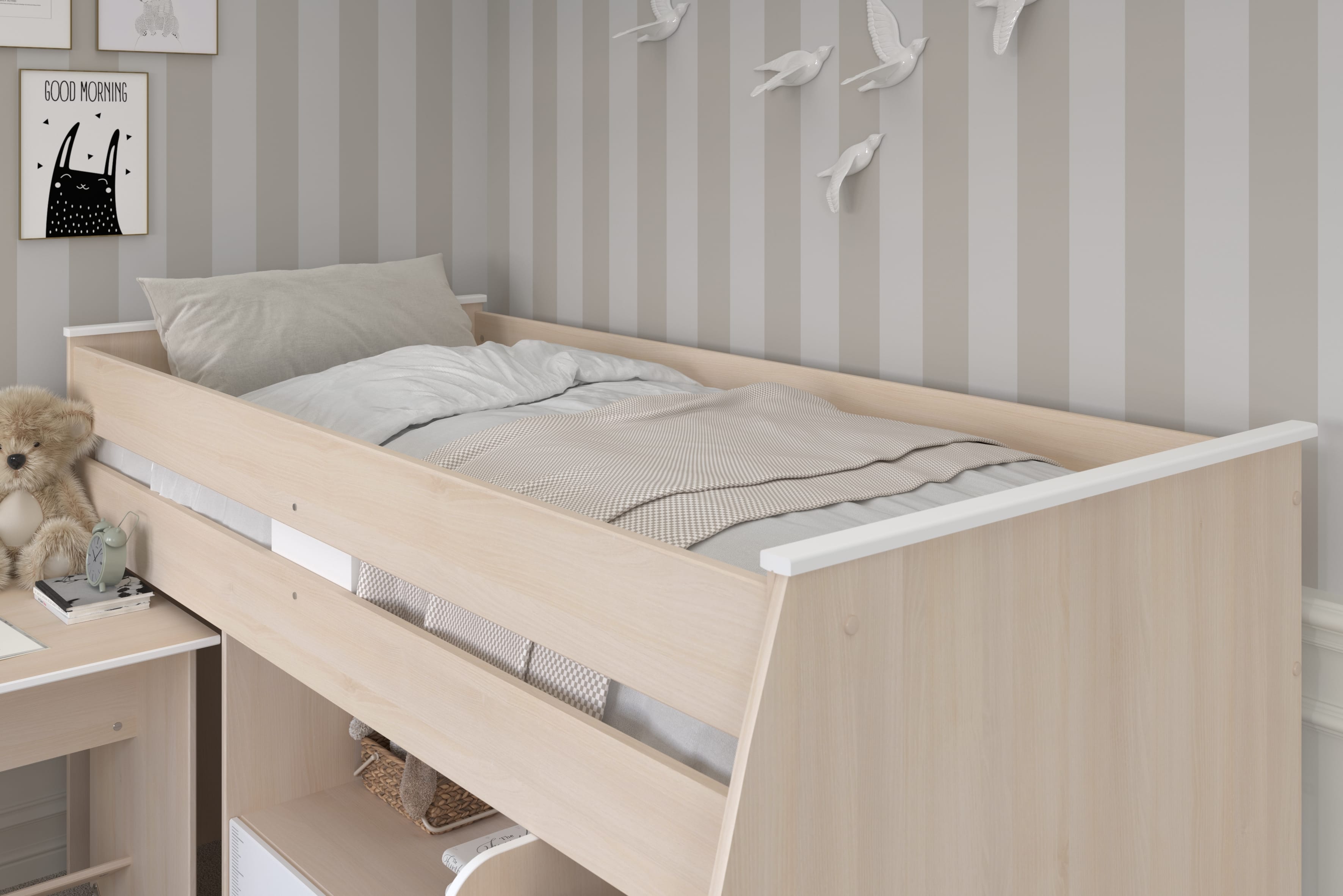 Parisot Charly 22 Jugendzimmer Set mit Hochbett, Schreibtisch, Kleiderschrank & Stauraum