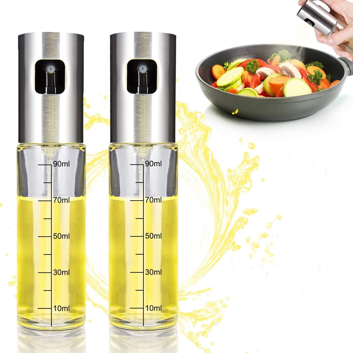Faizee Home Ölsprüher 100 ml – Glas & Edelstahl – Für Öl, Essig, Airfryer, Grill & Salat