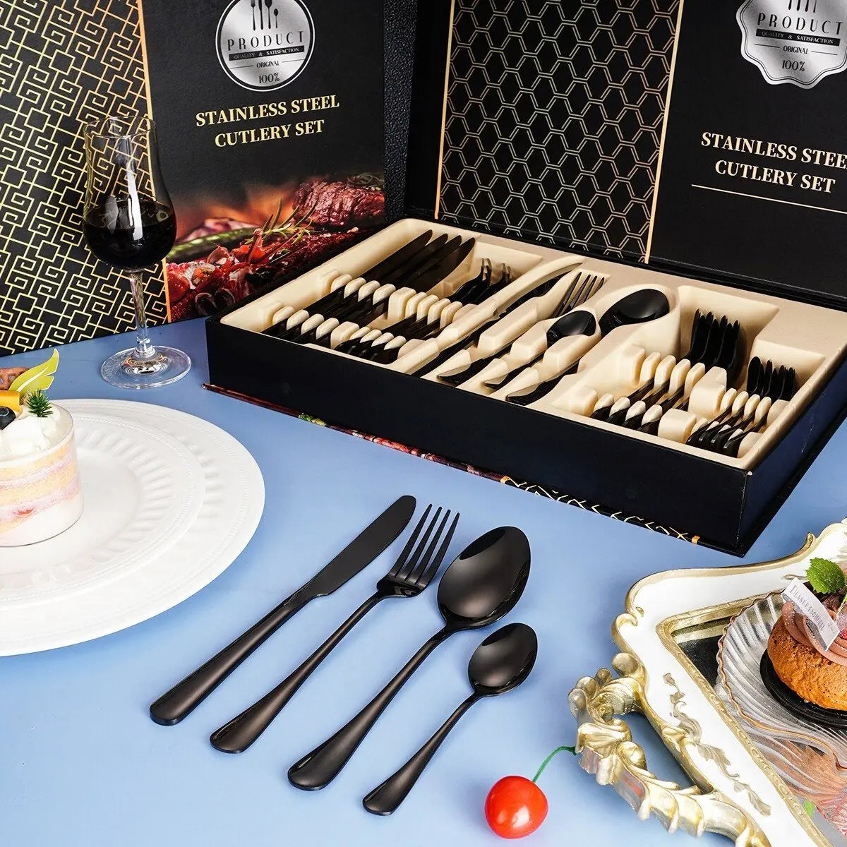 Faizee Home 24-teiliges Besteckset für 6 Personen – Edelstahl, 5 Farben & Geschenkbox