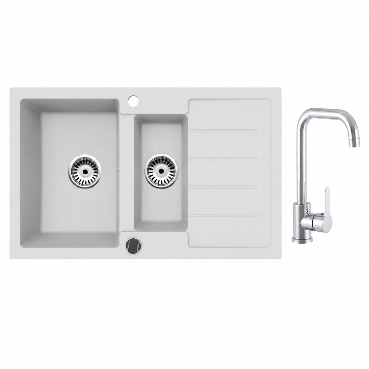 Faizee Home Granitspüle 100 × 50 cm mit 1,5 Becken – inkl. wählbarer Armatur & Siphon-Set