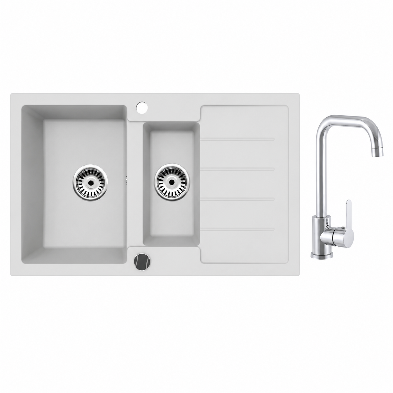 Faizee Home Granitspüle 100 × 50 cm mit 1,5 Becken – inkl. wählbarer Armatur & Siphon-Set