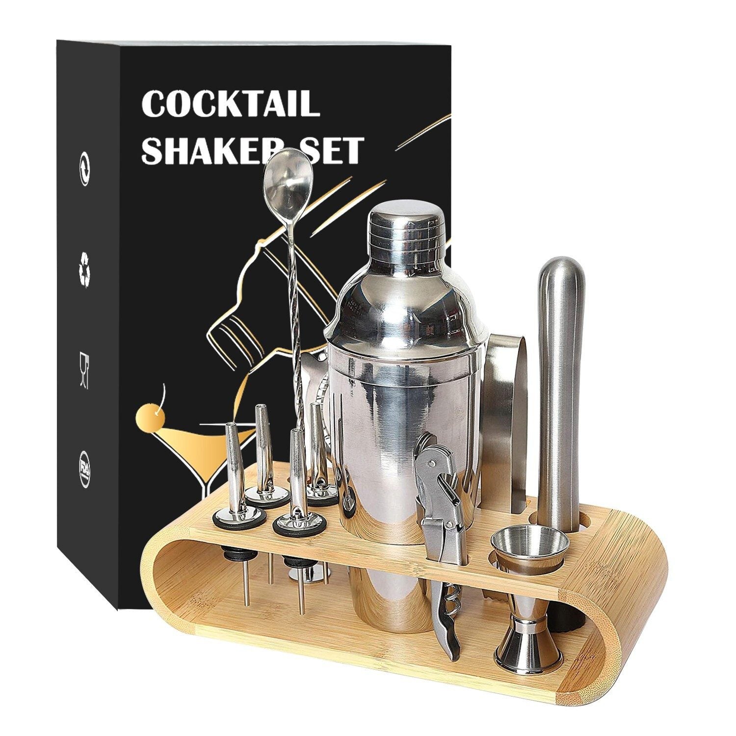 Faizee Home Cocktail-Set Edelstahl 7-tlg. oder 11-tlg. mit Shaker & Barzubehör