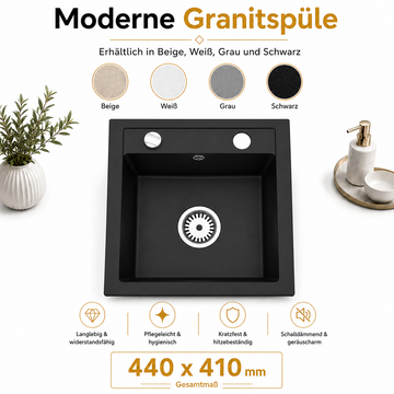 Faizee Home Compact Granitspüle 41x44 cm – Einbauspüle für kleine Küchen