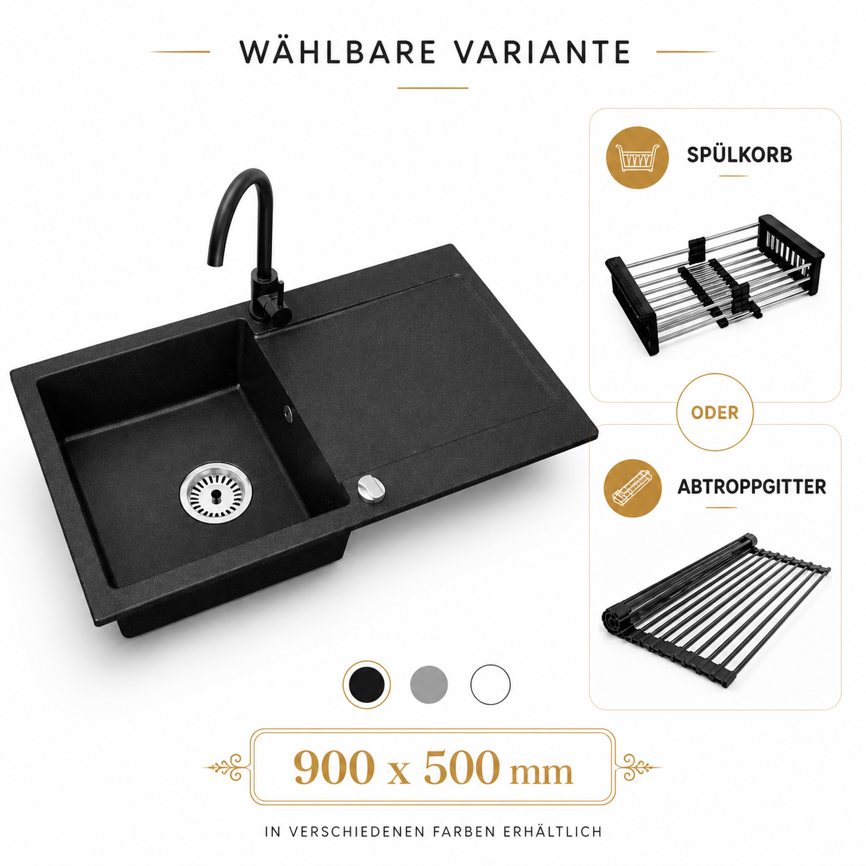 Granitspüle Element mit Armatur und wählbares Extra