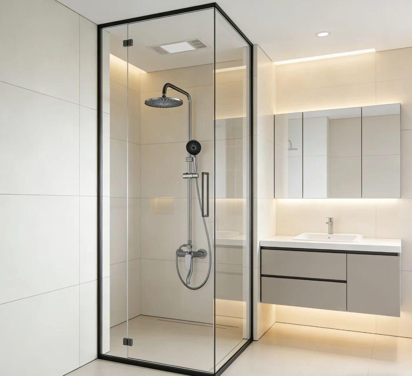Faizee Home Duschsystem Schwarz – Regendusche mit Handbrause, höhenverstellbarer Duschstange & Einhebelmischer