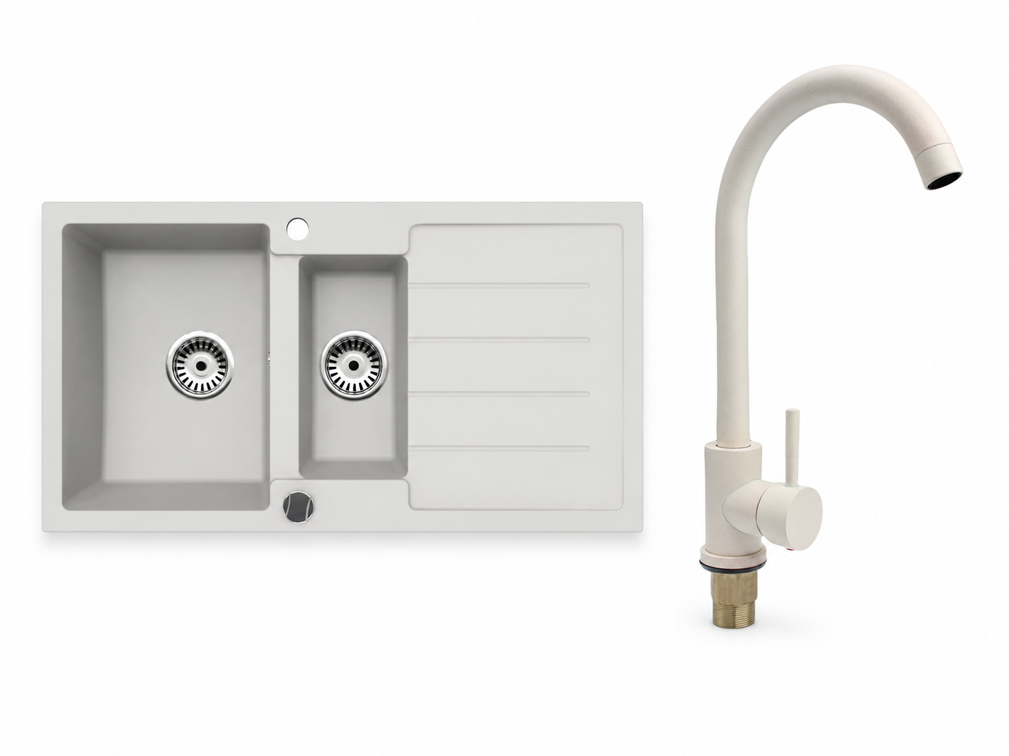 Faizee Home Granitspüle 100 × 50 cm mit 1,5 Becken – inkl. wählbarer Armatur & Siphon-Set