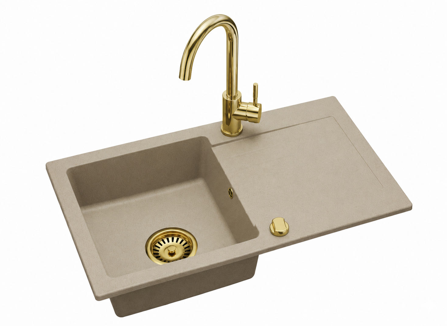 Granitspüle Alisha 75 x 43,5 cm mit Armaturenauswahl Gold – inkl. Siphon-Set