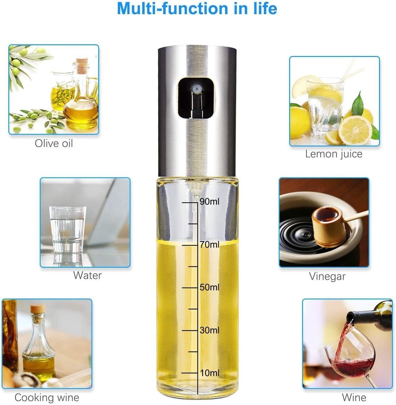 Faizee Home Ölsprüher 100 ml – Glas & Edelstahl – Für Öl, Essig, Airfryer, Grill & Salat