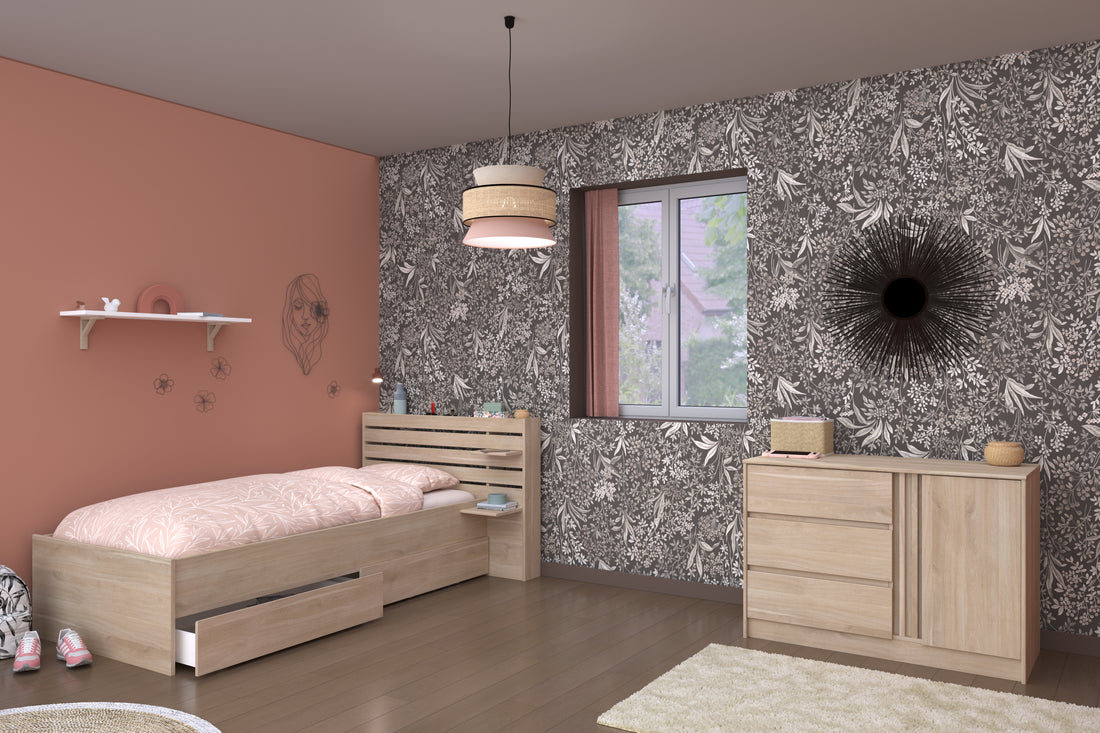 Parisot - Escale 11 | Jugendzimmer-Set – Stauraumbett mit 2 Schubkästen & Kommode 90 x 200 cm