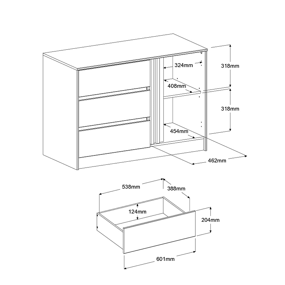 Parisot - Escale 11 | Jugendzimmer-Set – Stauraumbett mit 2 Schubkästen & Kommode 90 x 200 cm