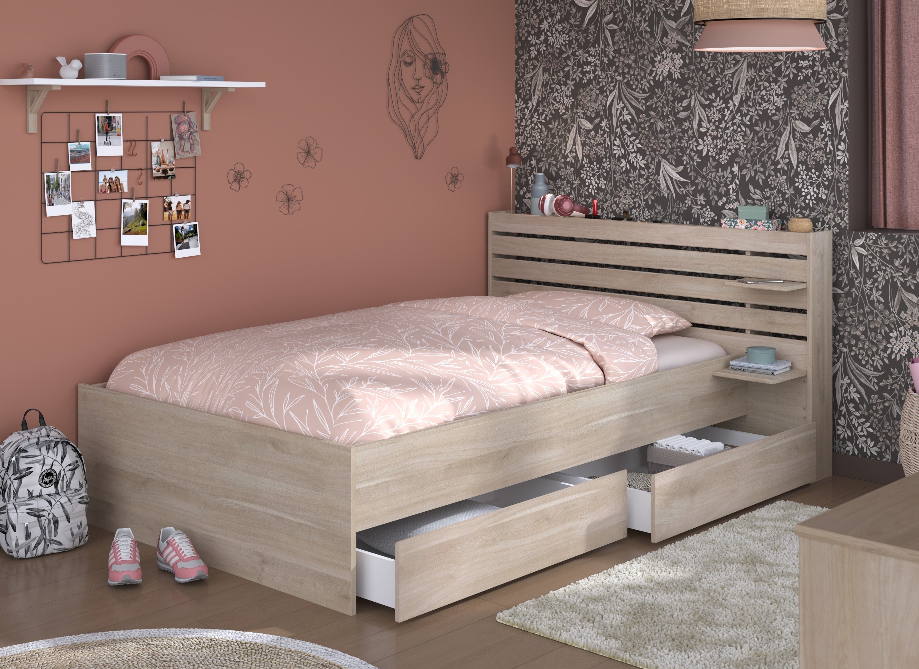 Parisot - Escale 7 | Stauraumbett – Modernes Bett mit integrierten Schubladen 120 x 200 cm
