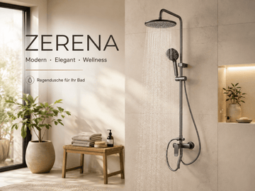 Faizee Home Duschsystem Schwarz – Regendusche mit Handbrause, höhenverstellbarer Duschstange & Einhebelmischer