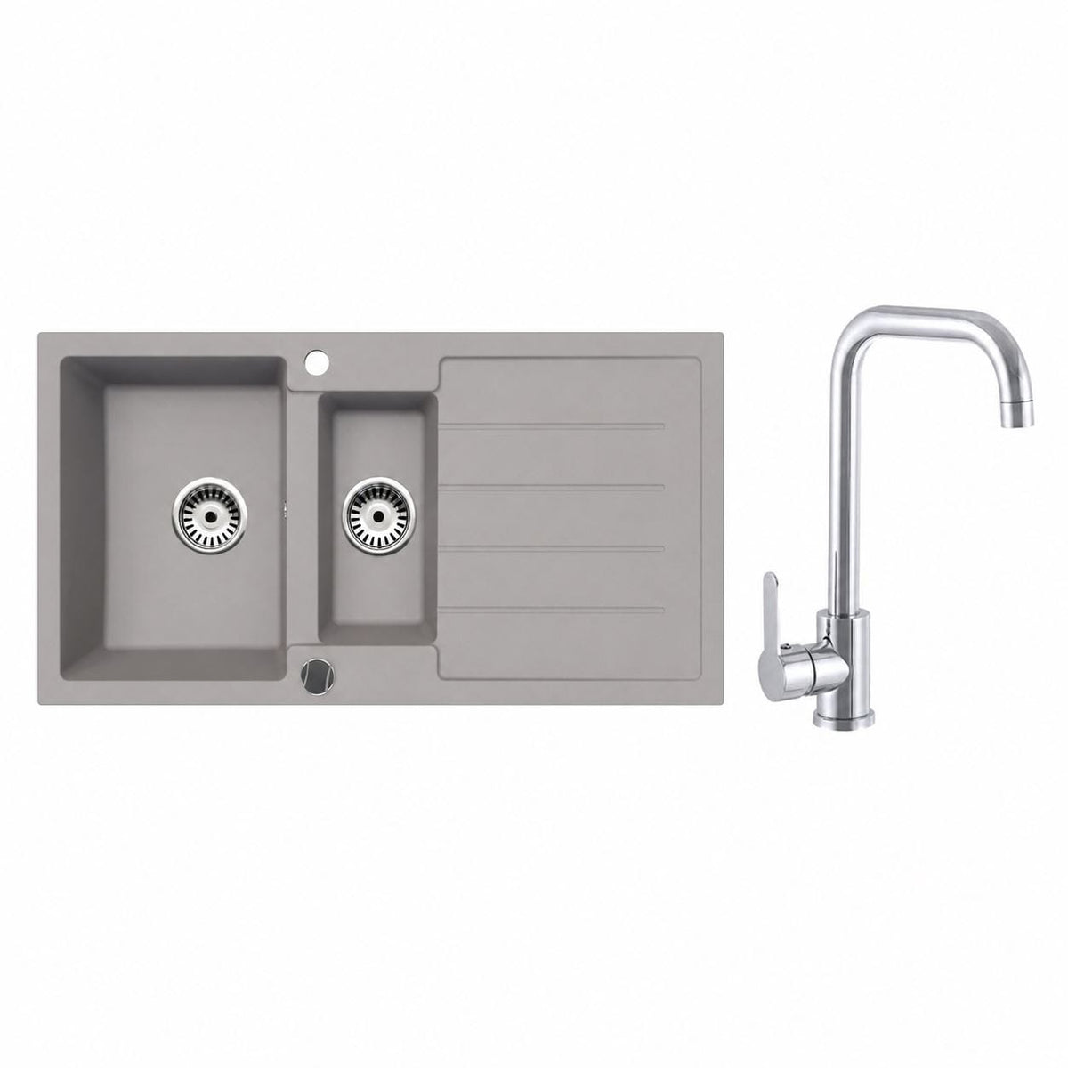 Faizee Home Granitspüle 100 × 50 cm mit 1,5 Becken – inkl. wählbarer Armatur & Siphon-Set