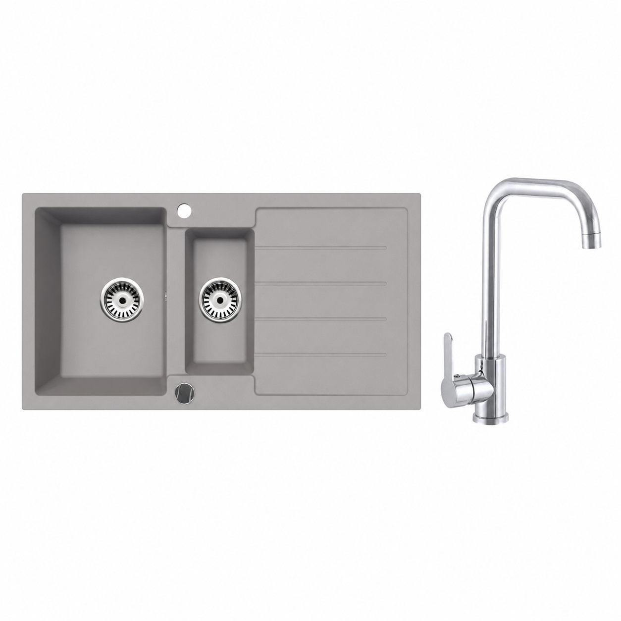 Faizee Home Granitspüle 100 × 50 cm mit 1,5 Becken – inkl. wählbarer Armatur & Siphon-Set