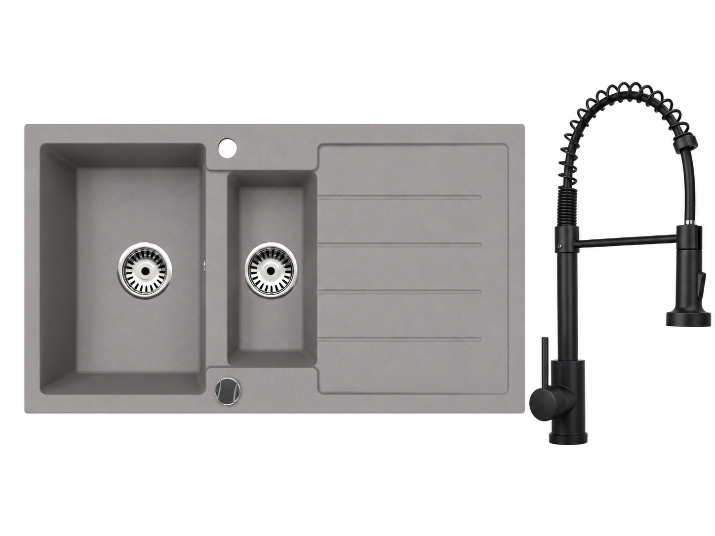 Faizee Home Granitspüle 100 × 50 cm mit 1,5 Becken – inkl. wählbarer Armatur & Siphon-Set