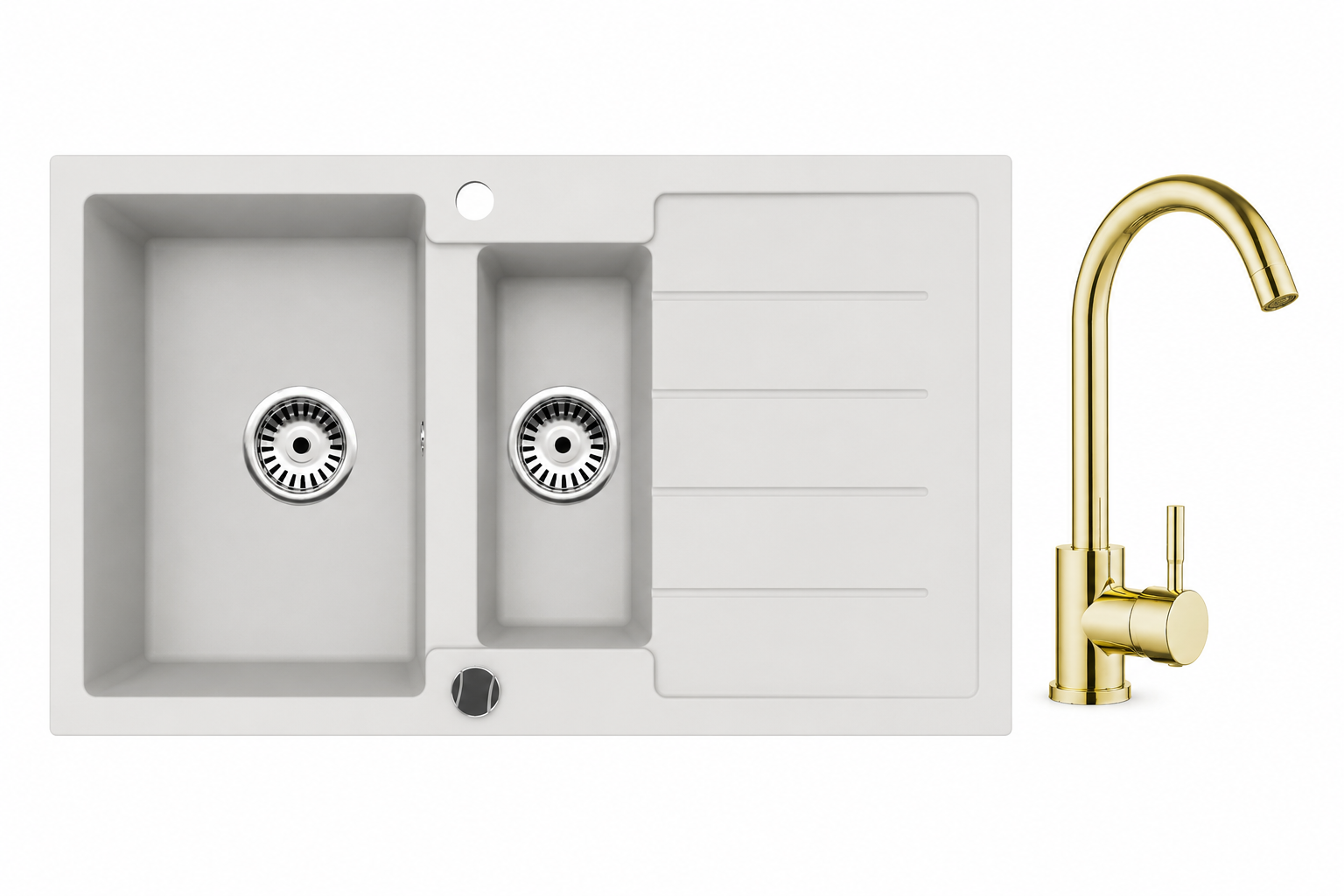 Faizee Home Granitspüle 100 × 50 cm mit 1,5 Becken – inkl. wählbarer Armatur & Siphon-Set