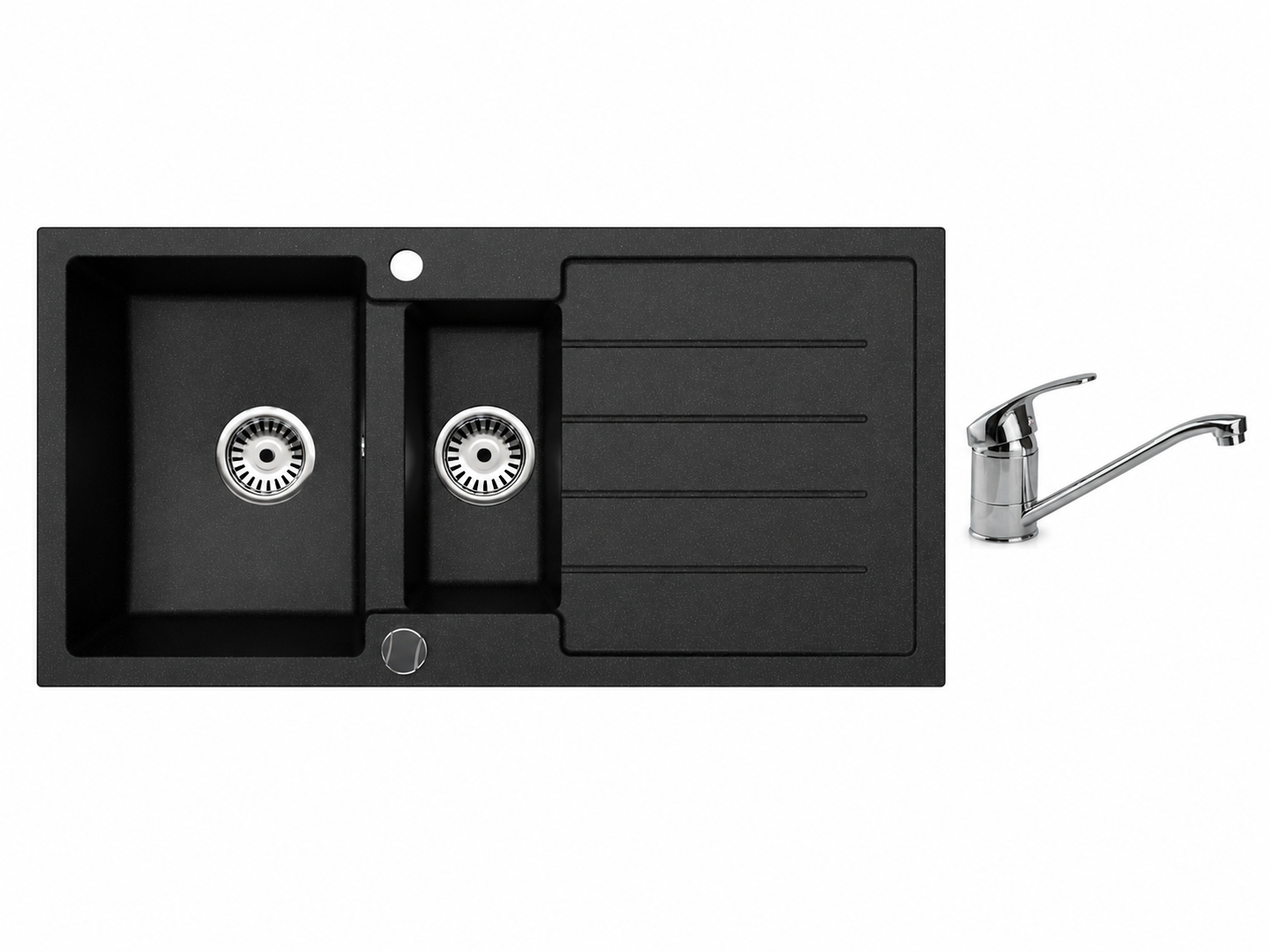 Faizee Home Granitspüle 100 × 50 cm mit 1,5 Becken – inkl. wählbarer Armatur & Siphon-Set