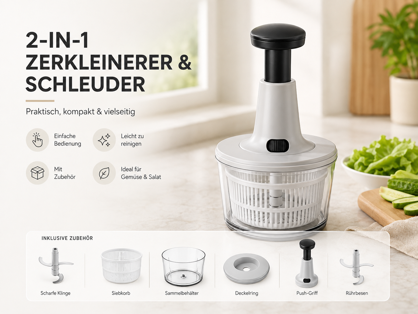 Faizee Home Chopmaster Multifunktions-Gemüseschneider – Schneiden, Hacken, Mischen & Abtropfen