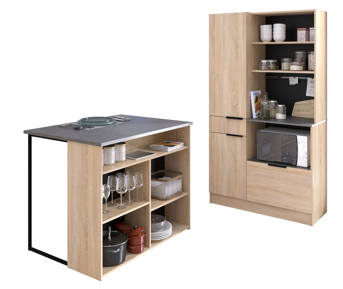 Parisot Fumay 2 Schrank-Set, 2-teilig, Eiche Betonoptik