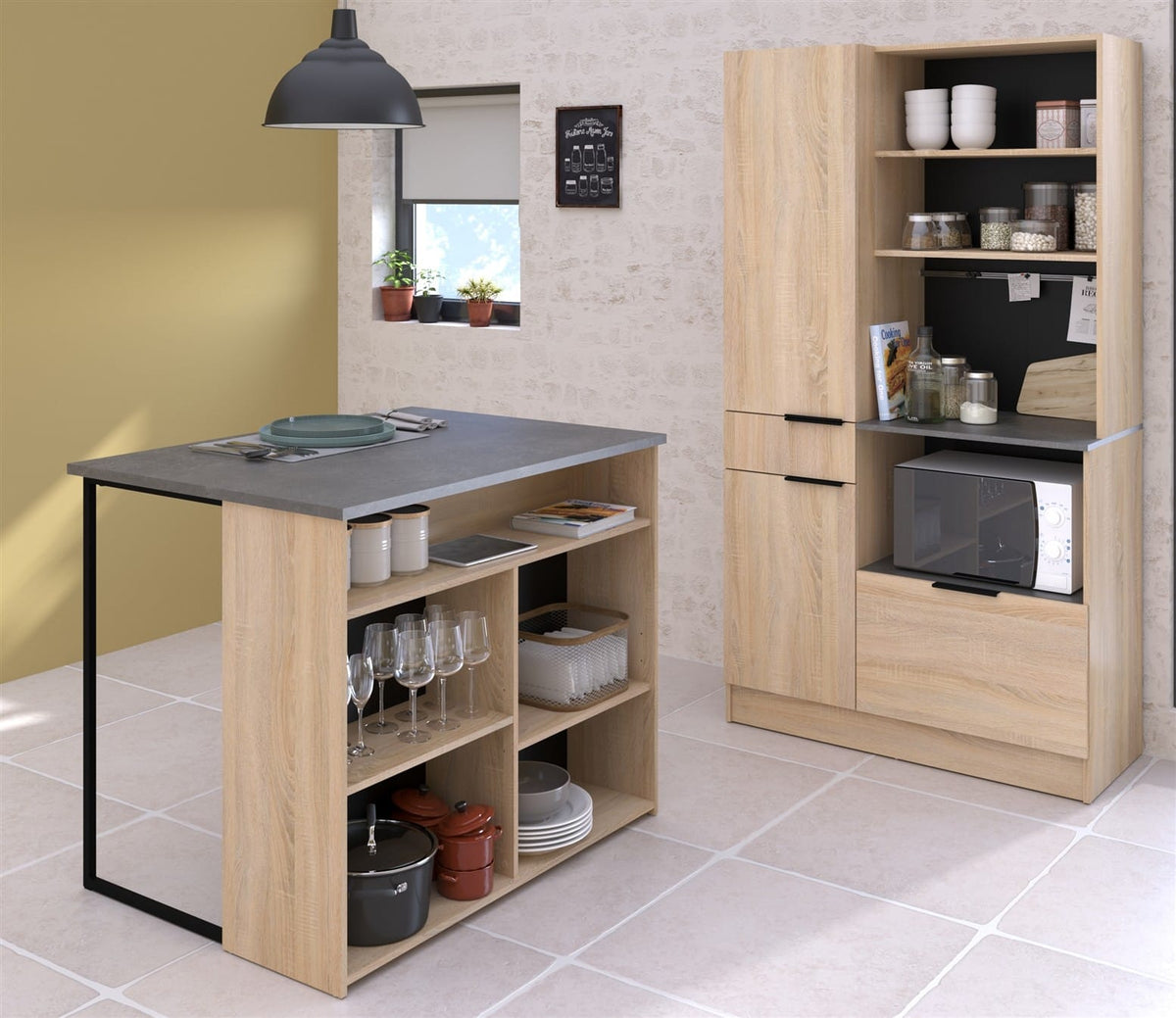 Parisot Fumay 2 Schrank-Set, 2-teilig, Eiche Betonoptik