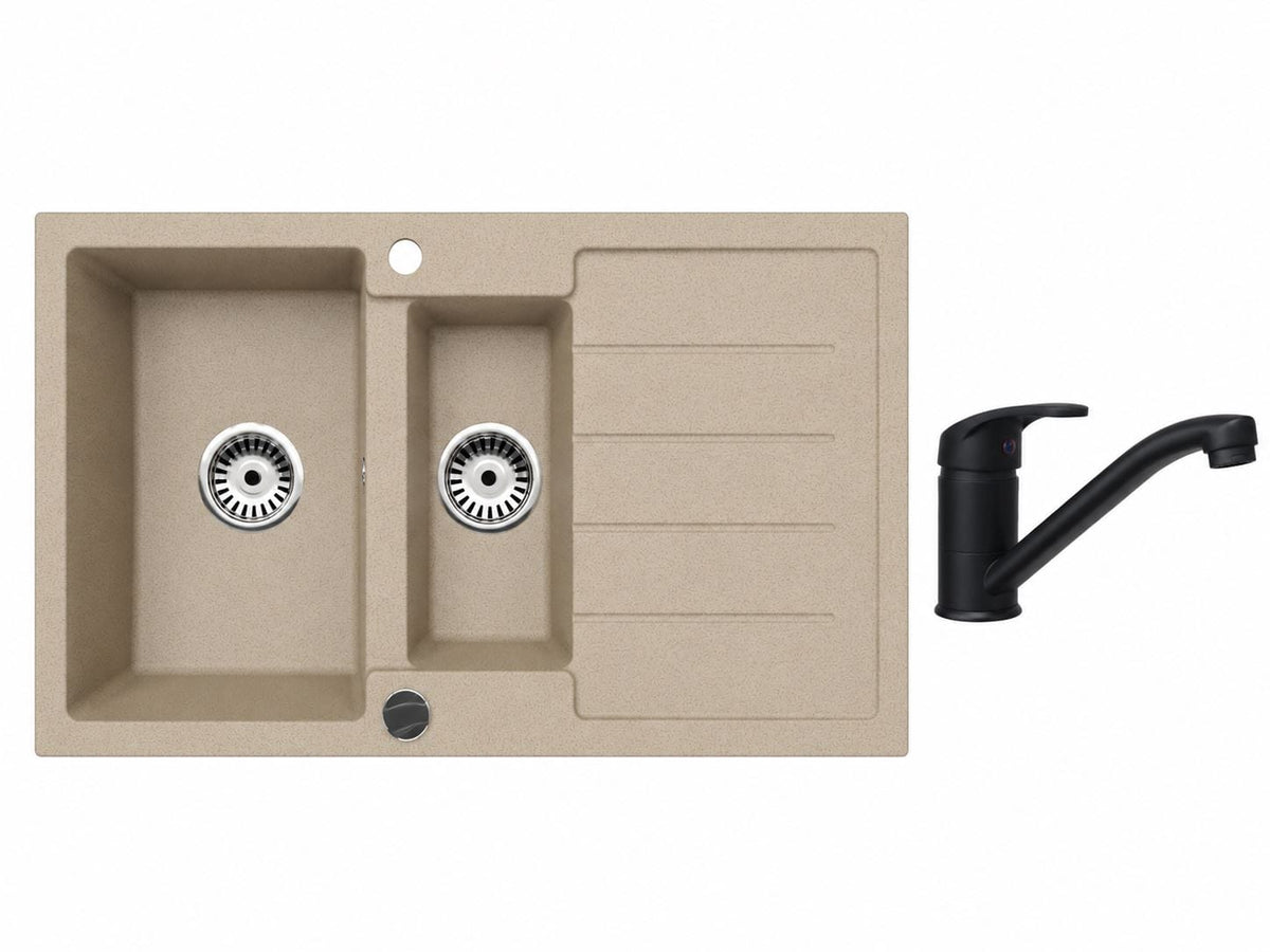Faizee Home Granitspüle 100 × 50 cm mit 1,5 Becken – inkl. wählbarer Armatur & Siphon-Set