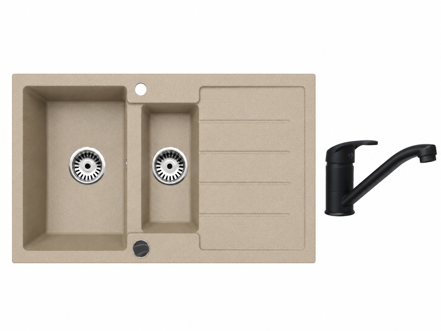 Faizee Home Granitspüle 100 × 50 cm mit 1,5 Becken – inkl. wählbarer Armatur & Siphon-Set