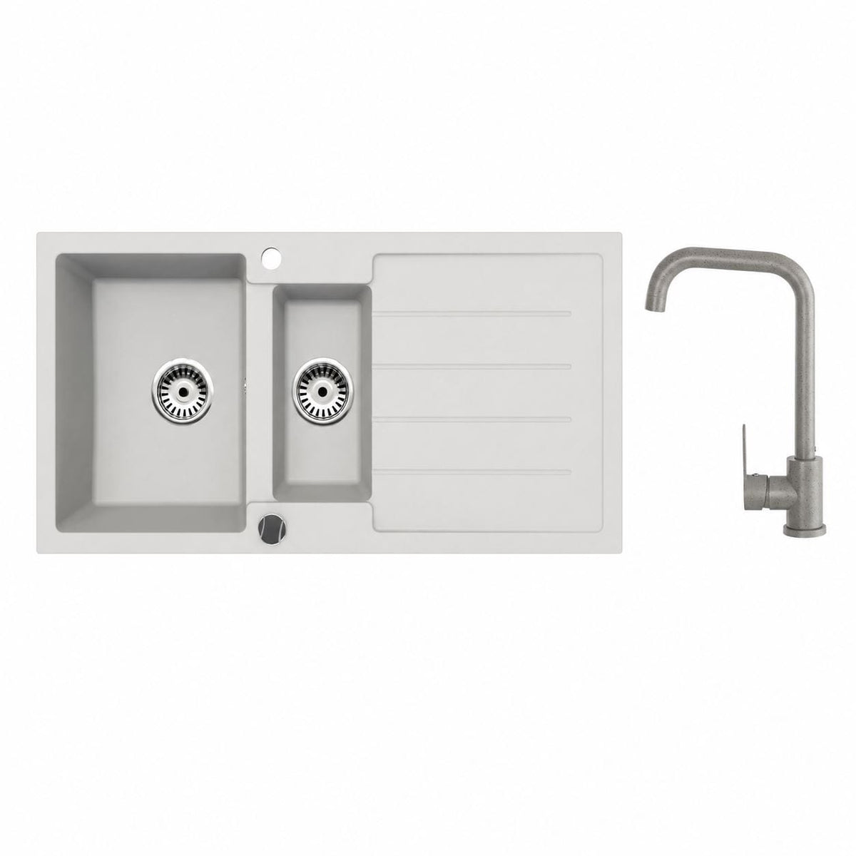 Faizee Home Granitspüle 100 × 50 cm mit 1,5 Becken – inkl. wählbarer Armatur & Siphon-Set