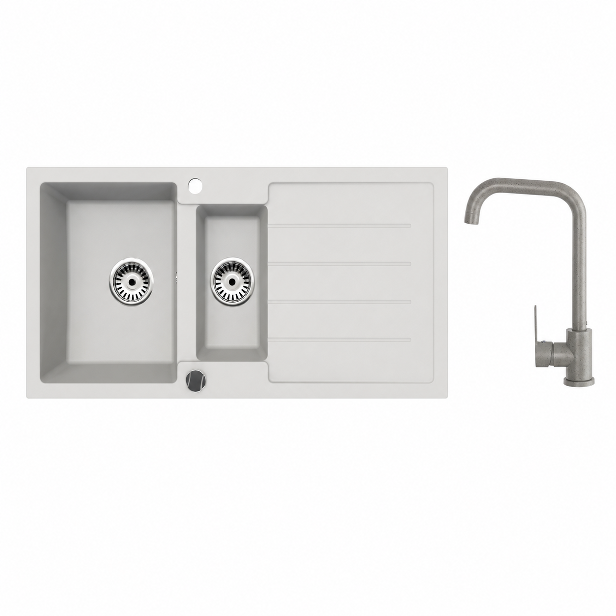 Faizee Home Granitspüle 100 × 50 cm mit 1,5 Becken – inkl. wählbarer Armatur & Siphon-Set