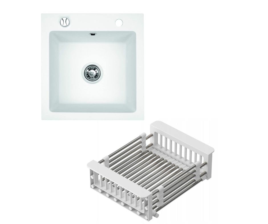 Granitspüle Milano 49×52 cm – Reversible 1-Becken Einbauspüle Inkl. Spülkorb & Siphon, Optional mit Genial Armatur