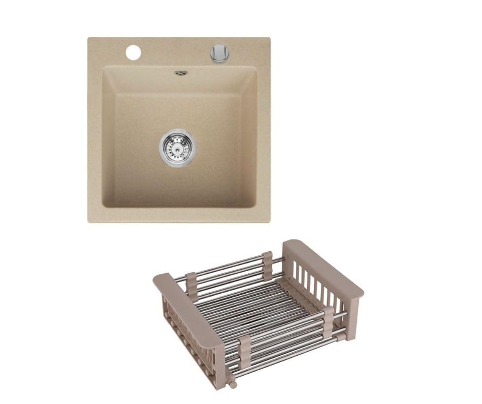 Granitspüle Milano 49×52 cm – Reversible 1-Becken Einbauspüle Inkl. Spülkorb & Siphon, Optional mit Genial Armatur