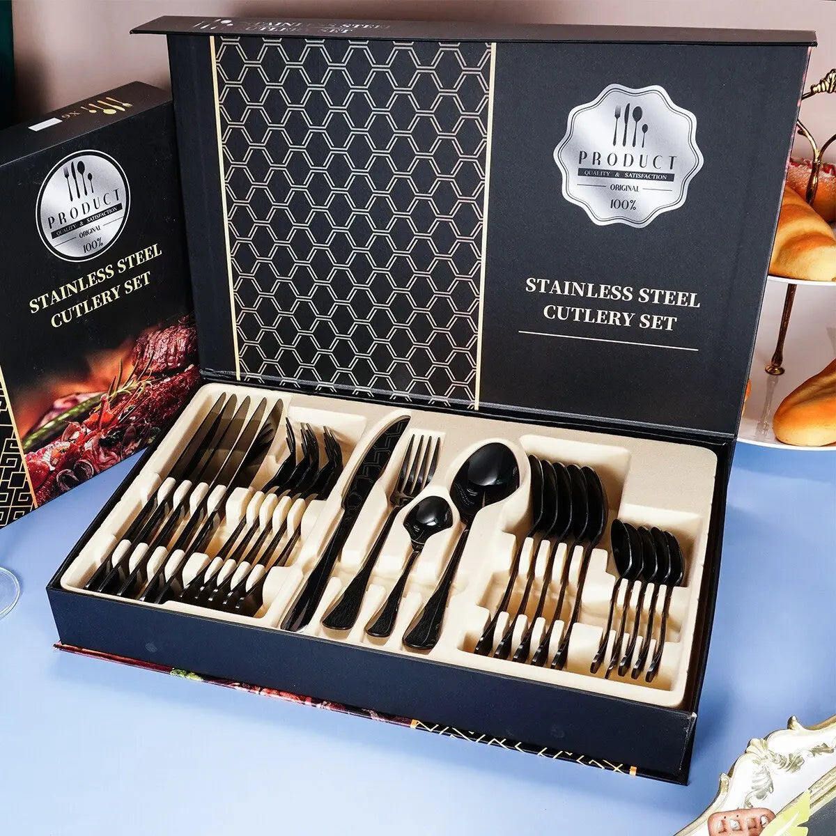 Faizee Home 24-teiliges Besteckset für 6 Personen – Edelstahl, 5 Farben & Geschenkbox