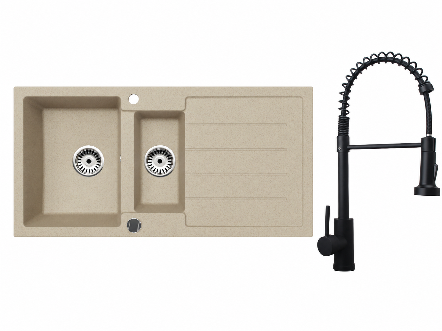 Faizee Home Granitspüle 100 × 50 cm mit 1,5 Becken – inkl. wählbarer Armatur & Siphon-Set
