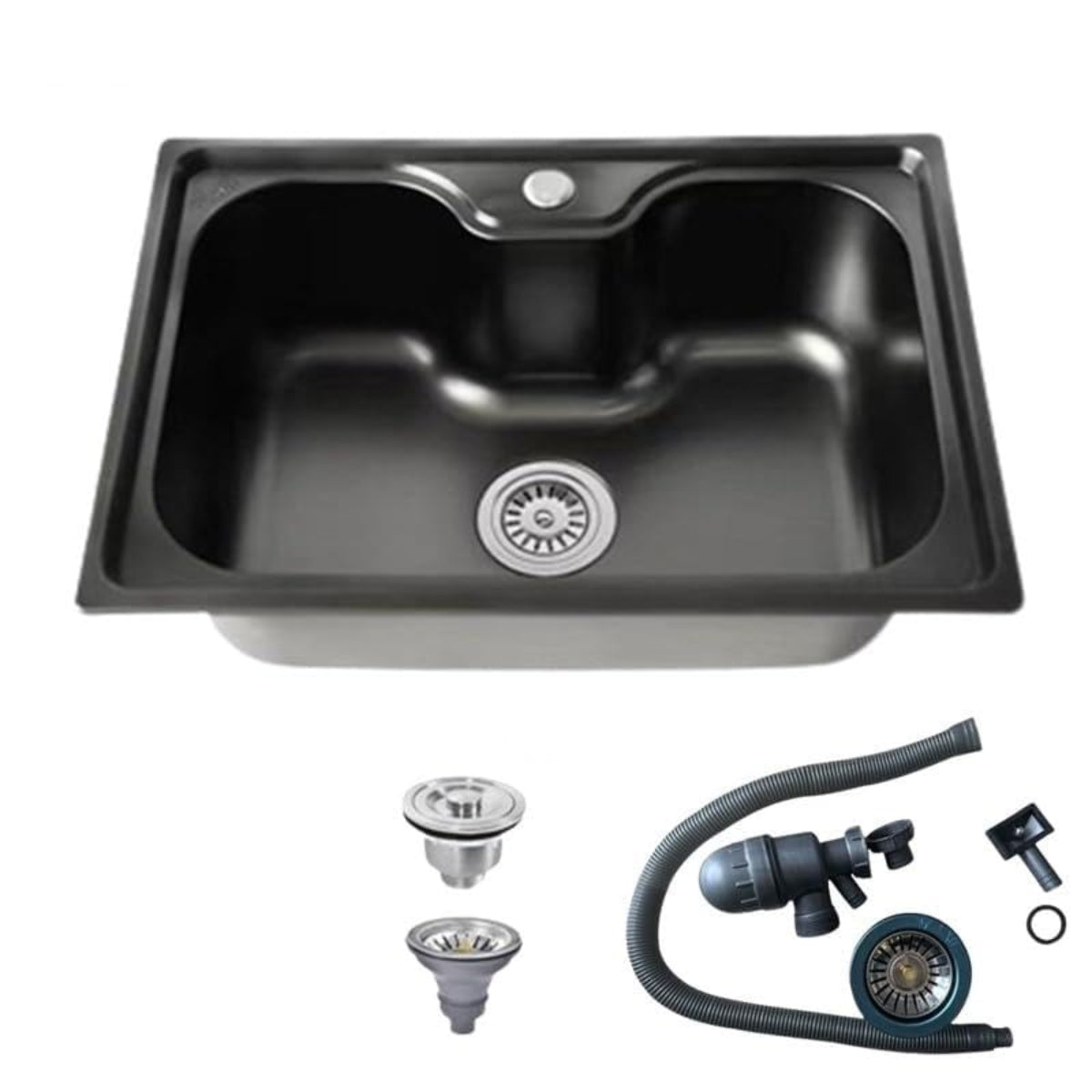 Edelstahlspüle 60x42 cm – Rechteckige Küchenspüle mit Siphon-Set In verschiedenen Farben, mit oder ohne Armatur