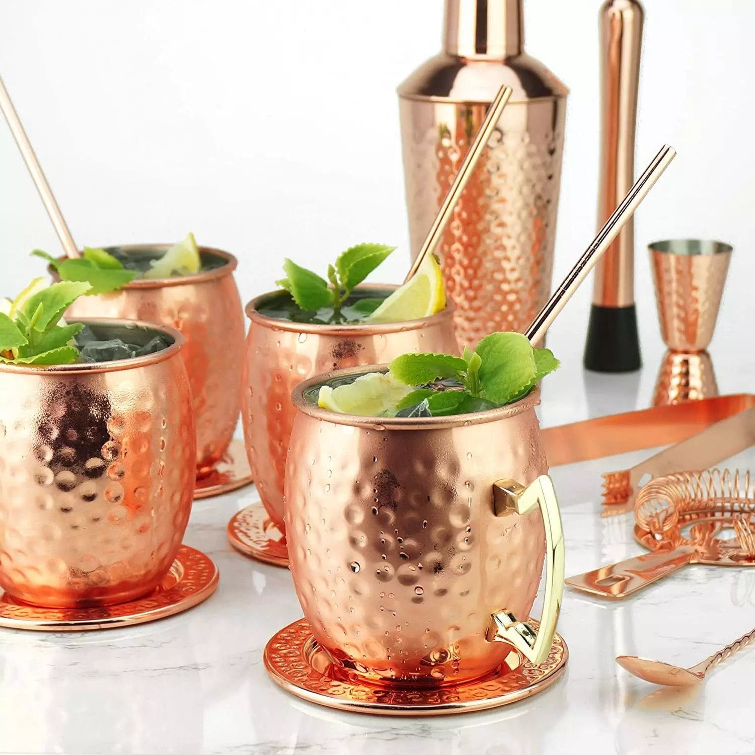 Faizee Home Moscow Mule Becher 530 ml – Gehämmerte Optik – Edelstahl innen –